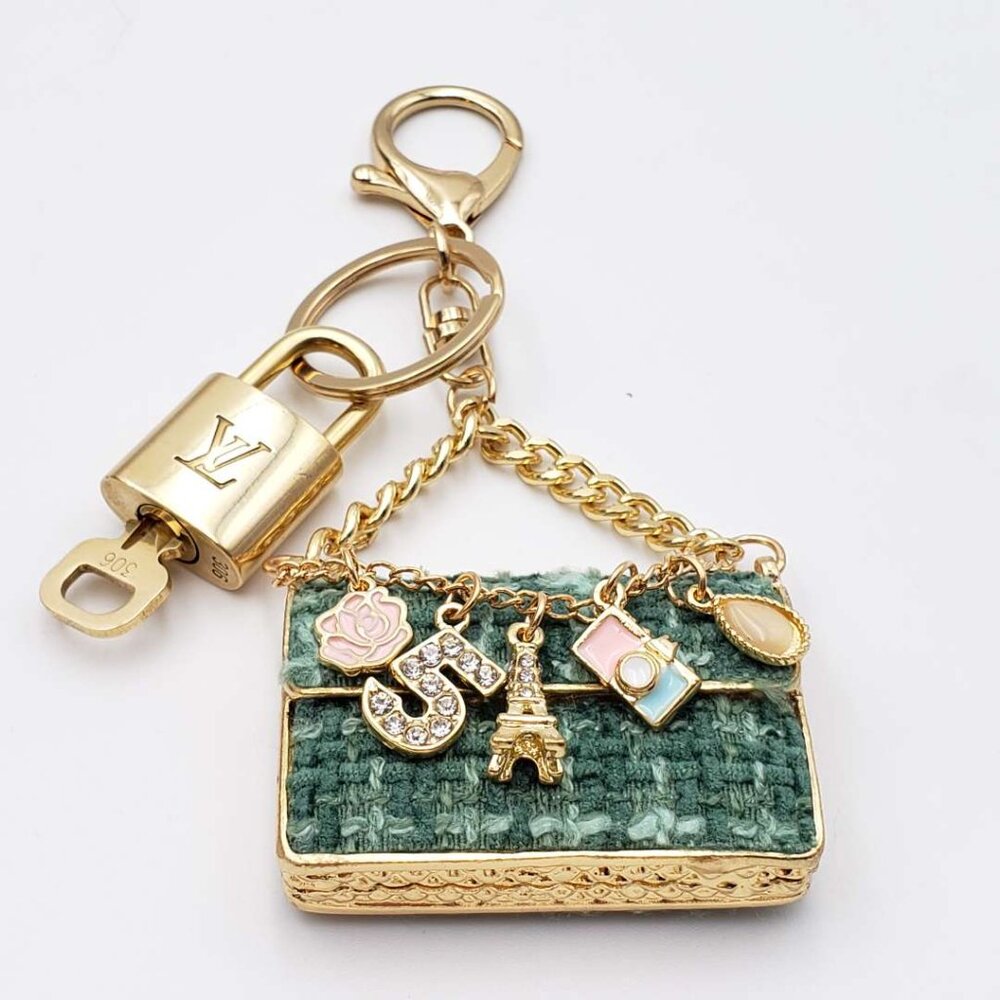 Louis Vuitton Gold Padlock 🔑 Authentic LV Unbranded Tweed Bag Keychain Charm - Picture 6 of 10